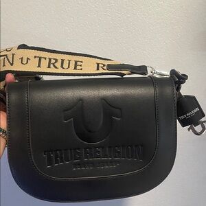 True Religion Black and Tan Crossbody Bag